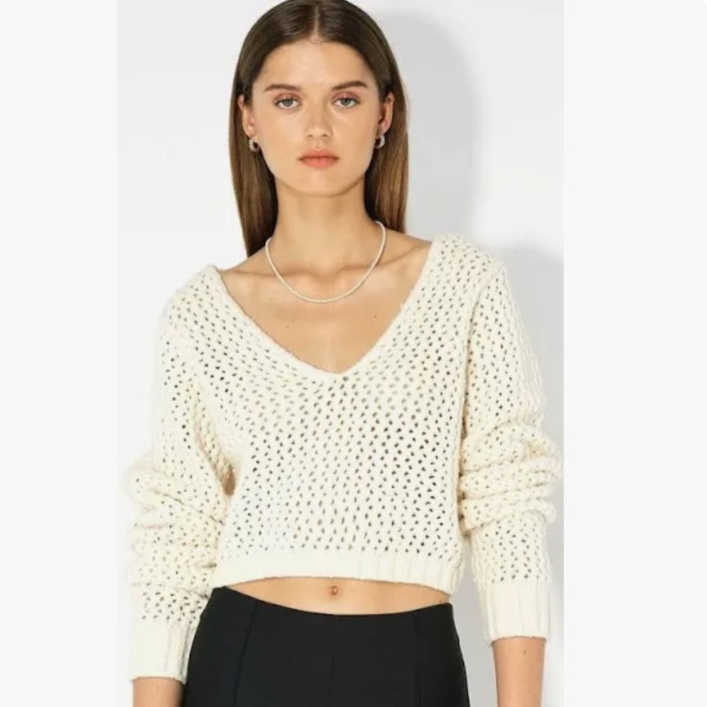 John Elliot Foam Boucle Cropped Sweater in Natural